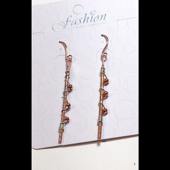 Earrings, Handmade Copper and Silver Earrings, Artisan, Dangle, NEW 3” - Picture 1 of 3